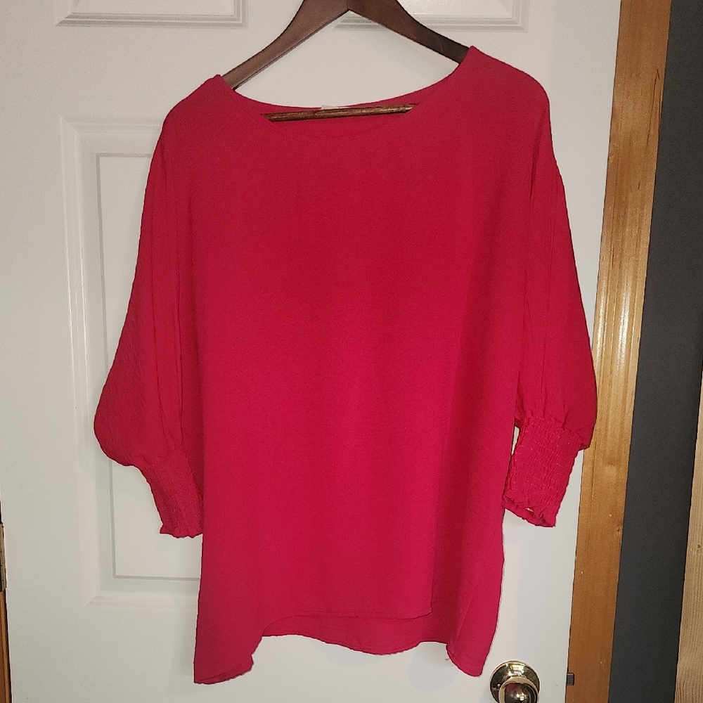 Vibrant Hot Pink Blouse with 3/4 Sleeves